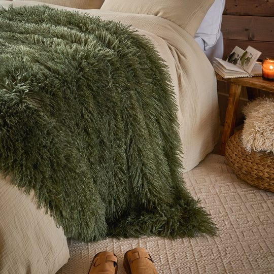 Rowan Faux Fur Throw Khaki