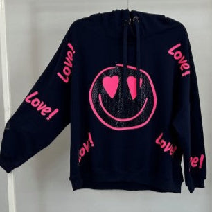 Navy Hooded Smiley Face Top
